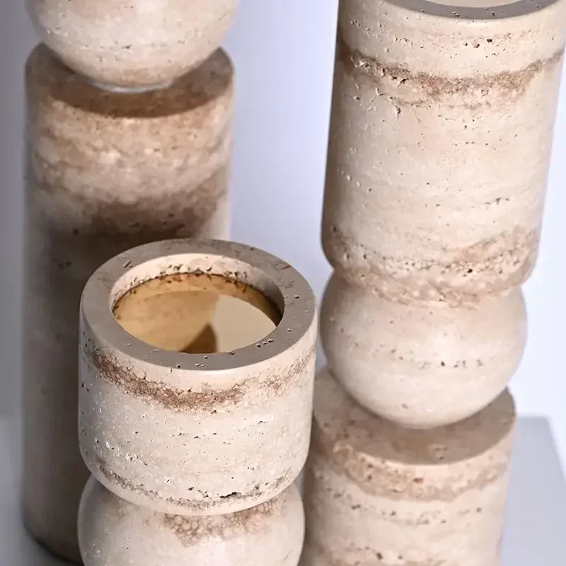 Decorative Furnishing Articles Living Room Corridor Hotel Room Natural Travertine Stone Candlestick Candle Holder Hot sales