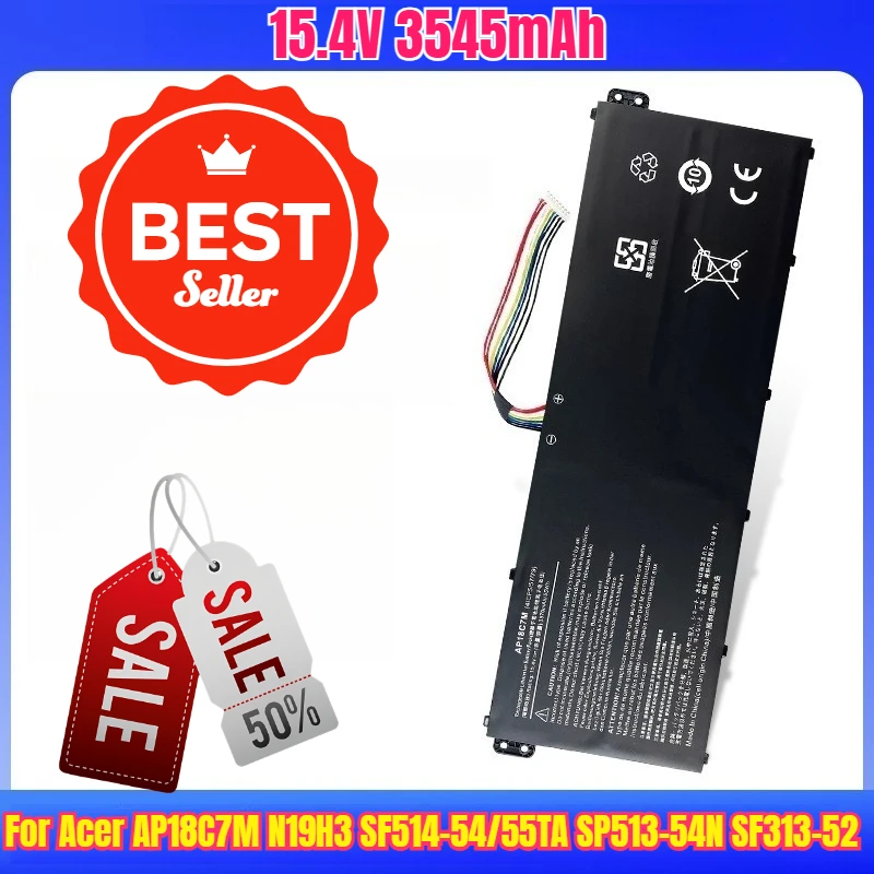 

15.4V 3545mAh Laptop Batteries for Acer AP18C7M N19H3 SF514-54/55TA SP513-54N SF313-52