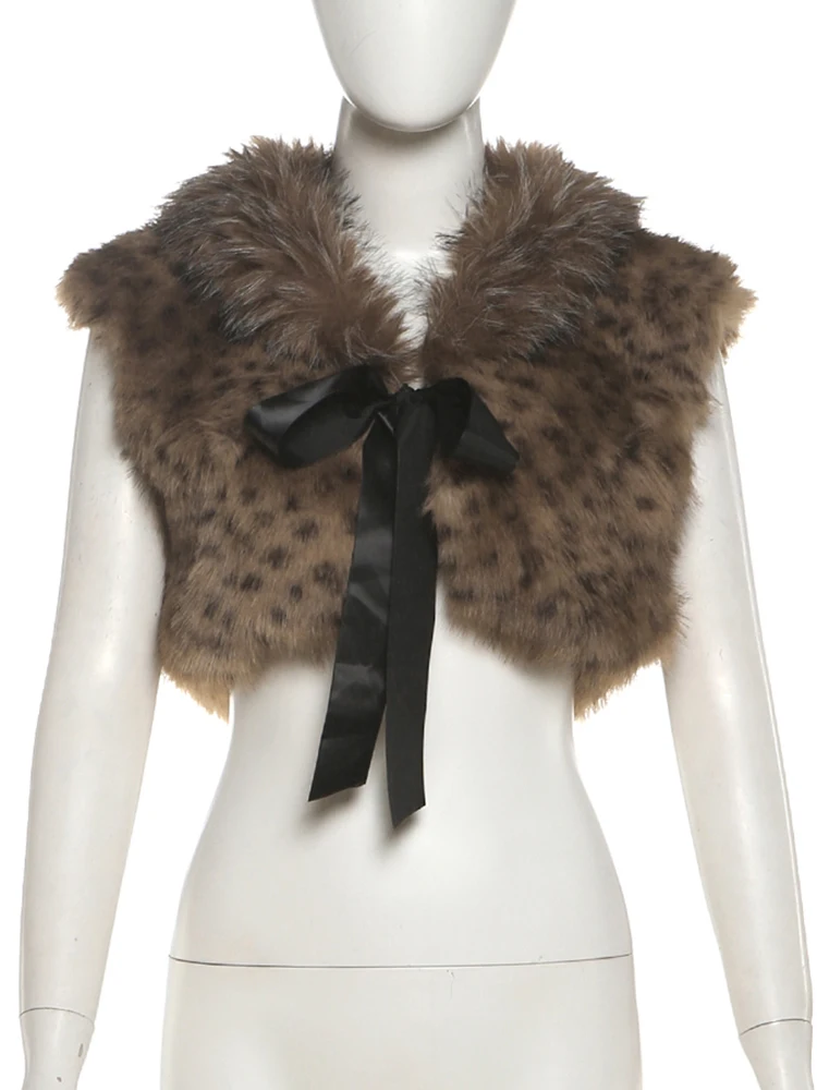 

Sisterlinda Leopard Print Furry Tank Tops Women Bandages Patchwork Sleeveless Autumn Sexy Trend Midnight Wild Club Streetwear