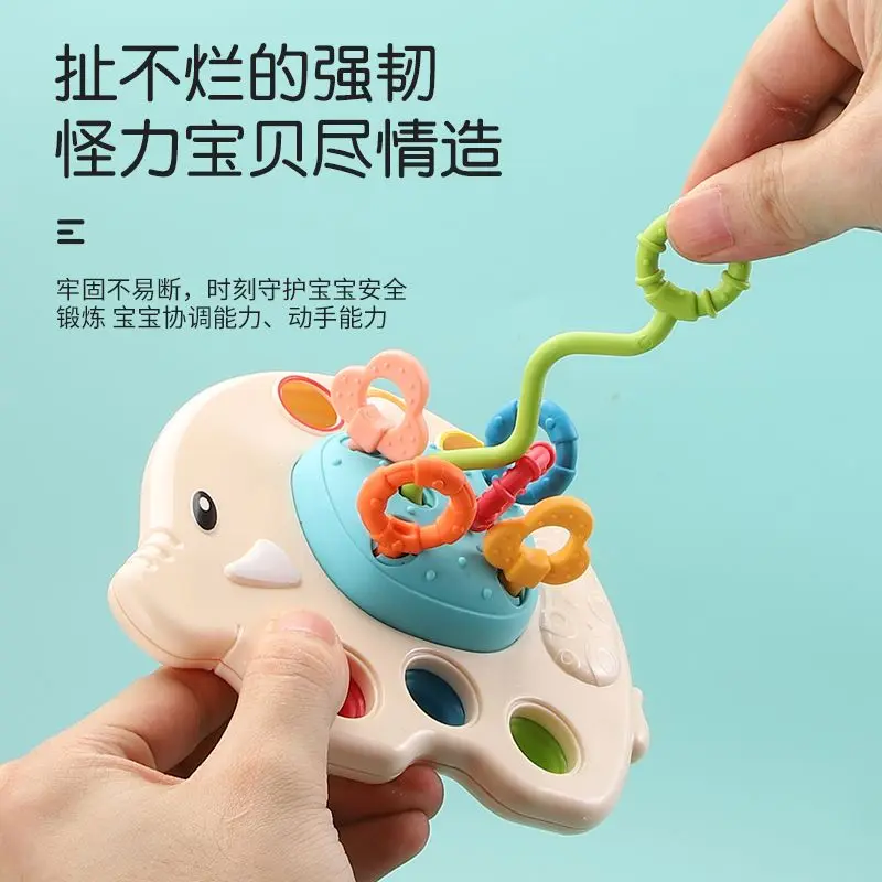 Montessori Pull Rope Toys Baby Silicone Pull String Teether Sensory Toys Ufo Grip Training Motor Skill Educational Toys For Kids