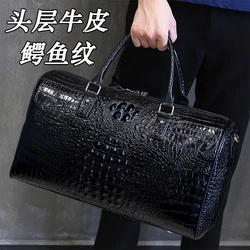 Genuine Leather Crocodile Patterned Travel Men's Large Capacity Luggage Women's Top Layer Cowhide Business Boarding Bags Handbag
