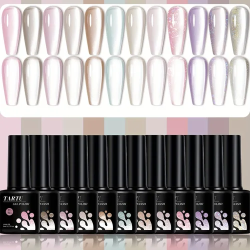 Imagen 2 del producto TARTU 12 Uds 8ml juego de esmalte de uñas en Gel de ojo de gato, Kit de esmalte de Gel con purpurina rosa desnuda, rojo y marrón, remojo Uv/Led, arte de uñas DIY en casa