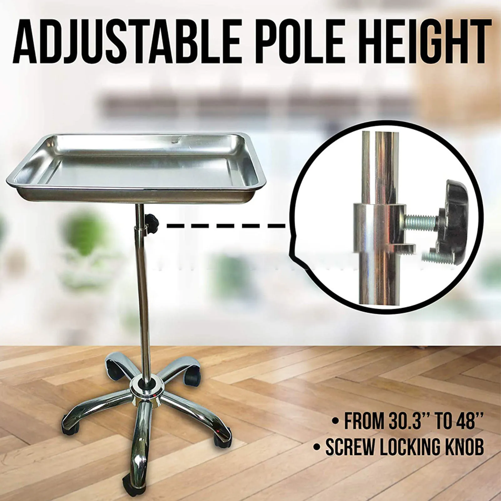 

Procedure Tray Salon Tray with Wheels Metal Stainless Steel Liftable Moveable for Hairdresser Instrument Tray