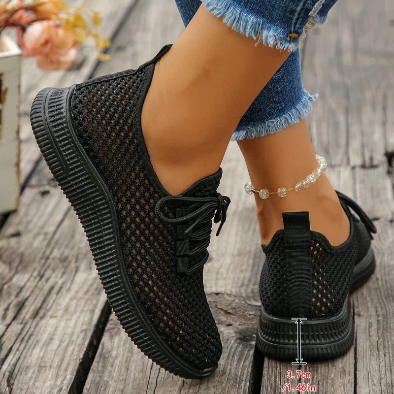 Designer shoes Breathable Mesh Sneakers Shoes Women Thick Sole Knitting Sport Shoes Woman Outdoor Sport Running shoes 021Black