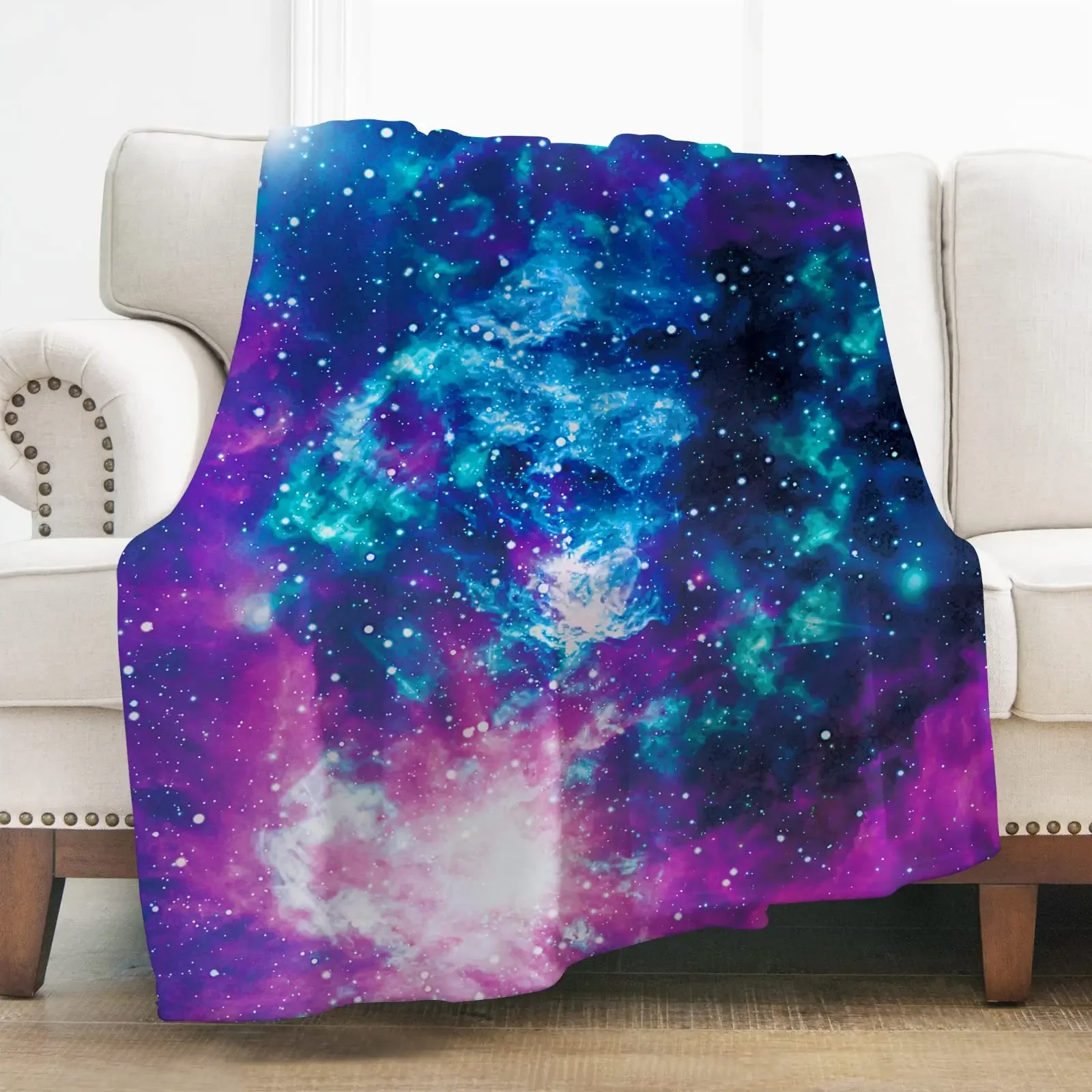 Space Galaxy Star Flannel Throw Blanket Blue Purple Colour for Kids Boys Girls Gift Super Soft Warm King Queen Size Lightweight