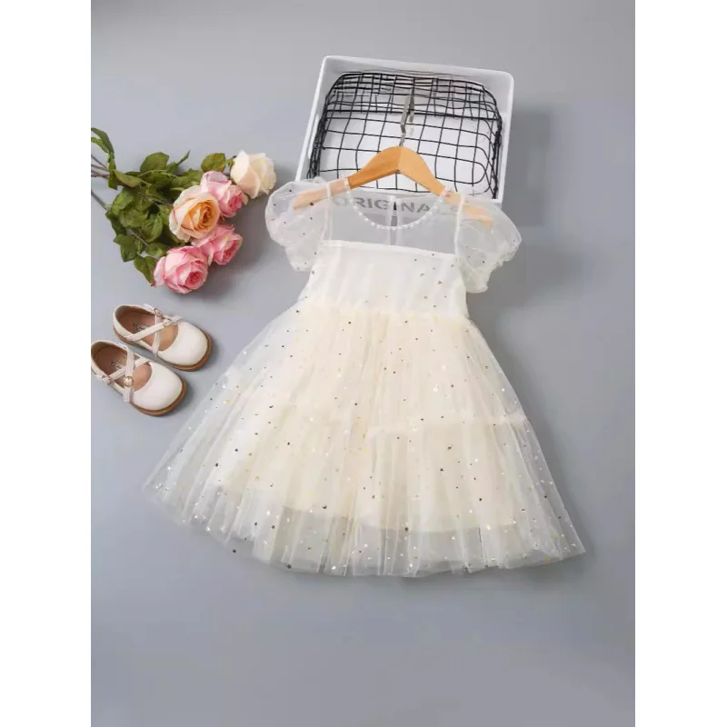

Girls' Puffy Skirt Summer Star Tulle Dress Princess Dress Girls' Tulle Skirt Star Sequin Dress