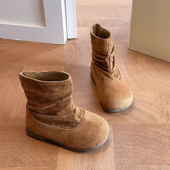 Girls Vintage Boots Autumn Winter 2026 Kids Warm Flannel Lined Fashion Footwear Versatile Children's Shoes