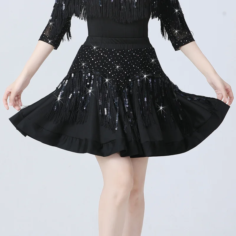 

Samba Square Dance Skirt Latin Dance Skirt New Exercise Clothing Short Professional Performance Costume Sequins Evening Dresses
