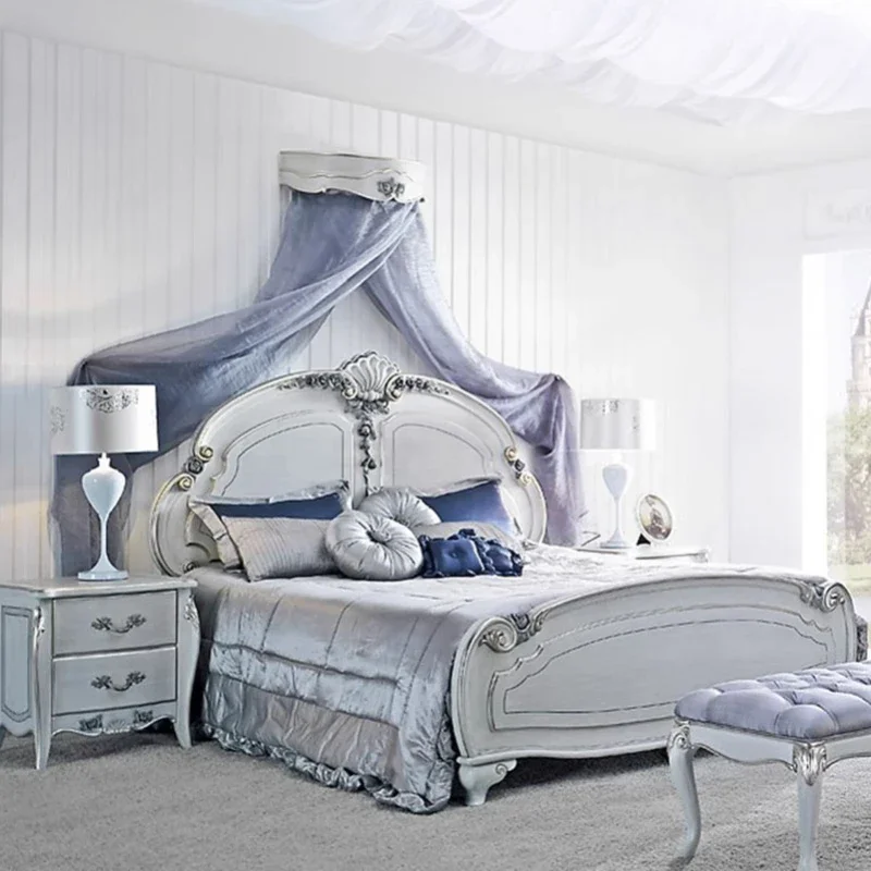

King Size Double Bed Luxury Modern White Twin Bed Royal European Frame Platform Wood Design Cama De Casal Home Furnitures