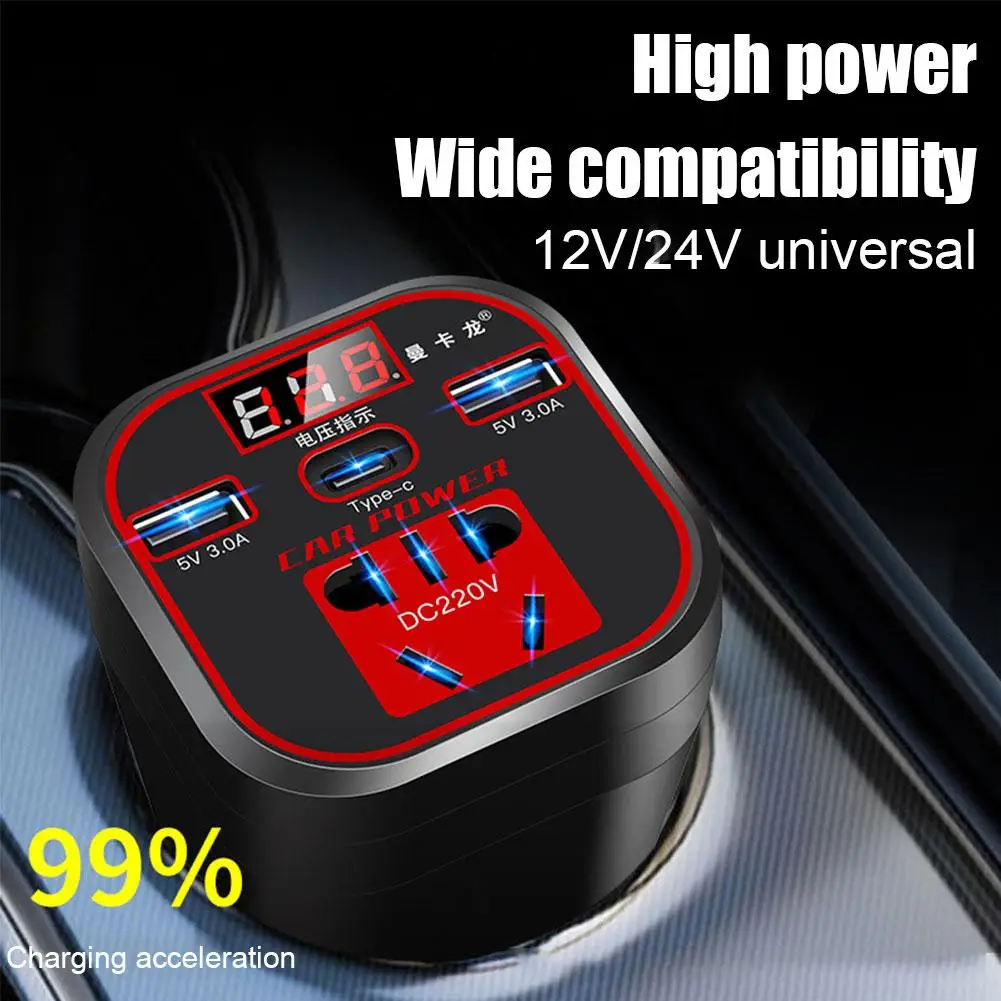 Car Power Inverter 12V/24V DC1 10V-220V Converter USB 3.0 Charging Port Smart Led Display Socket Charger Car Accessories