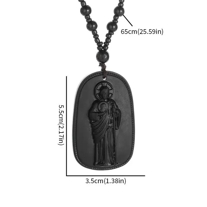 Vintage Religious Jesus Obsidian Pendant Necklace For Men/Women Religious Personality Amulet Buddha Necklace Accessories Gift