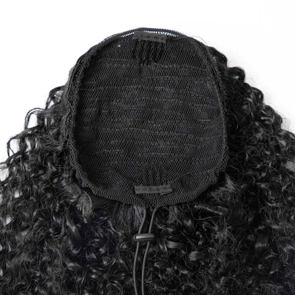 مجعد الاصطناعية الرباط ذيل حصان الأفرو مجعد الاصطناعية ذيل حصان الشعر اللون الطبيعي الاصطناعية ذيل حصان مقاومة للحرارة الشعر #5