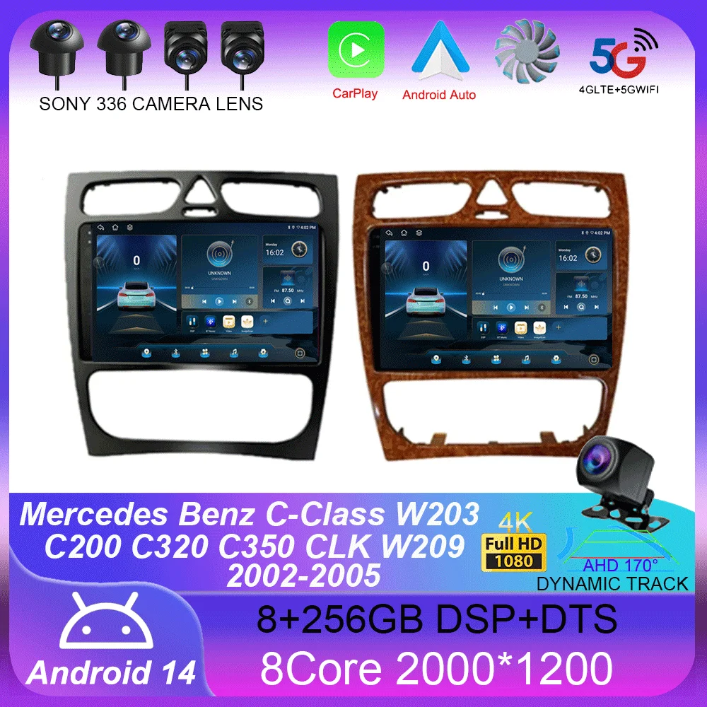 Android 14 Car Radio For Mercedes Benz C-Class W203 C200 C320 C350 CLK W209 2002-2005 Navigation GPS Multimedia Player Stereo 4G