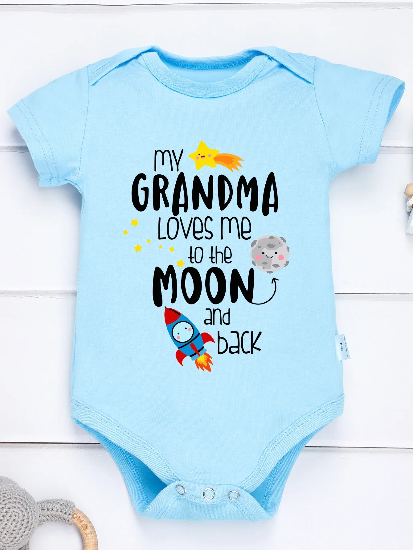 

Baby Boys Girls Triangle Bodysuit My Grandma Loves Me To The Moon & Back Letter Print Newborn Cute Short Sleeve Triangle Romper