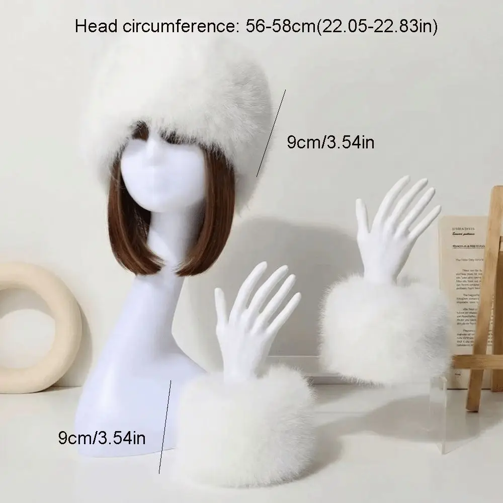 3Pcs/Set Elastic Wide Fur Cuffs Hat Soft Furry Headband Wristband Set Windproof Wrist Sleeves Warm Thick Hairband Spicy Girl 6