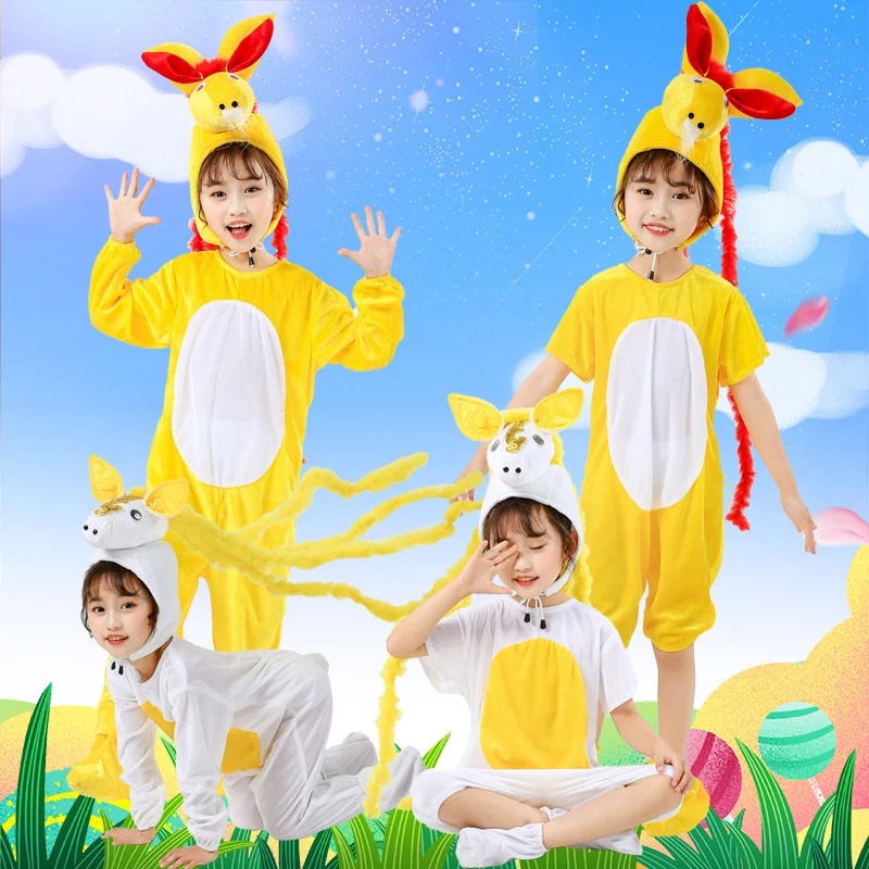 

Yellow Sheep White Horse Costume For Children Animal Clothing School Performance Children's Drama