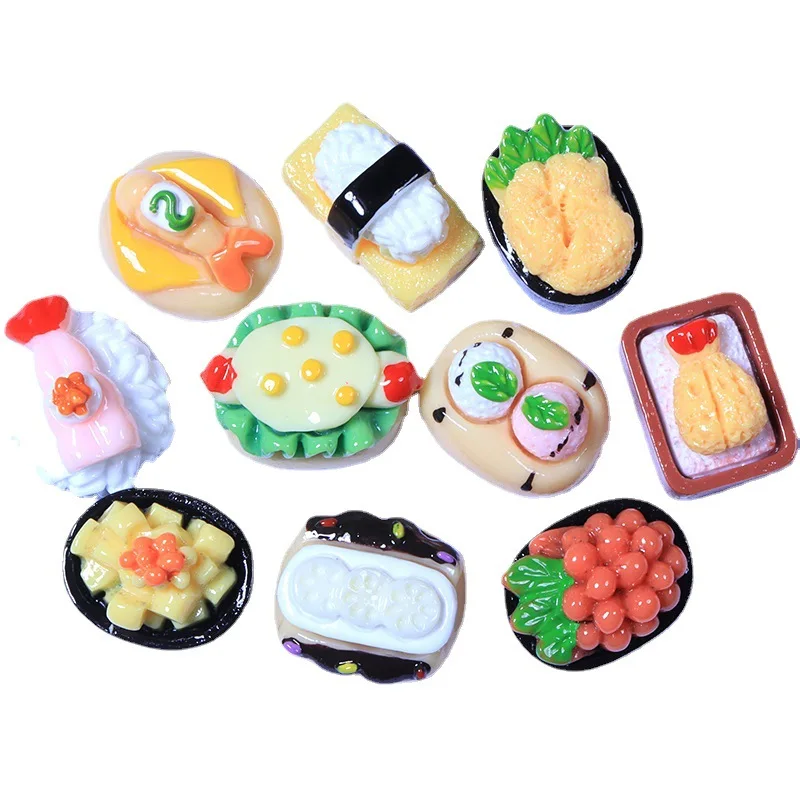 100pcs New Cute Simulation Sushi Bread Flat Back Cabochon Scrapbooking DIY Kawaii Dollhouse Kitchen Decoration Accessories