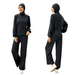 3 kawałki z długim rękawem w jednolitym kolorze gładka pełne Burkini kąpielówki muzułmańskie S-XL Plus Size hidżab islamski strój kąpielowy modne indyki