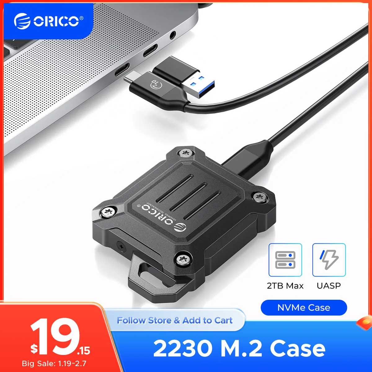 ORICO 2230 SSD Enclosure M.2 NVMe SSD Enclosure USB 3.2 Gen 2 10Gbps NVME PCI-E M-Key 2230mm External SSD Drive Enclosure