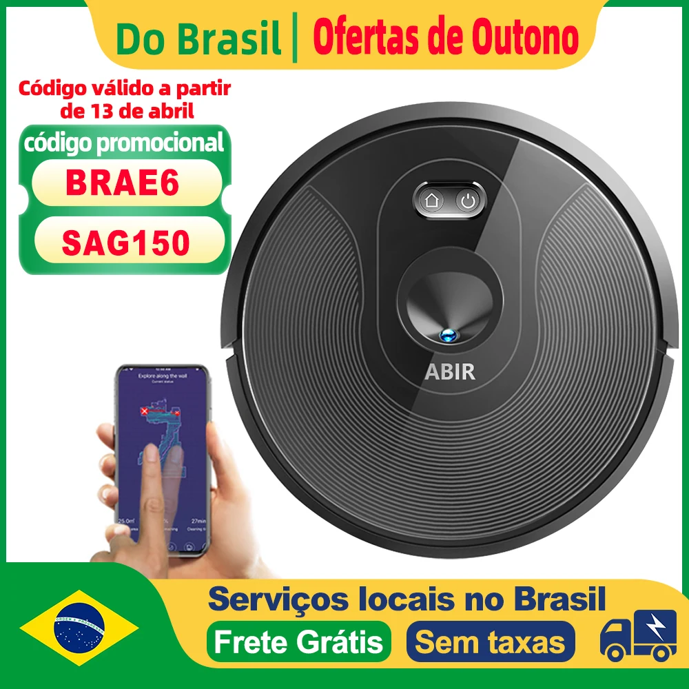 (Código: SAG150) Robô aspirador de pó ABIR X6 com navegação visual tripla, sucção 6000pa, software de parede virtual, limpeza de zona, desinfecção com esfregão úmido, memória de mapa, compatível com Alexa, Google Home
