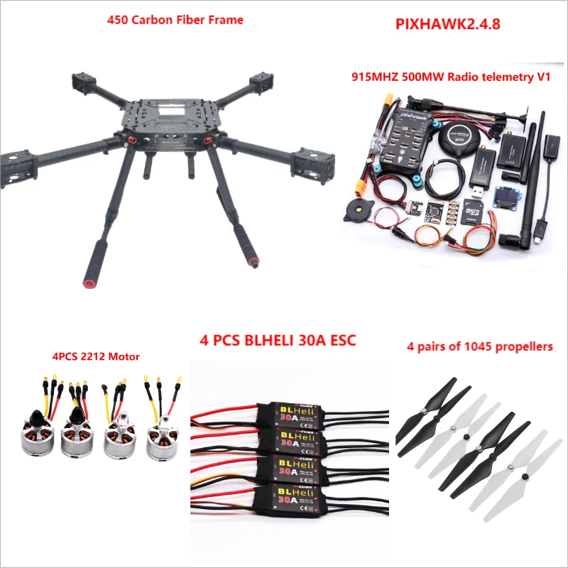 Pixhawk2.4.8 controle de vôo fibra carbono 450 quadro kit ardupilot 100mw radio telemetria quadcopter blheli 30a 2212 motor esc