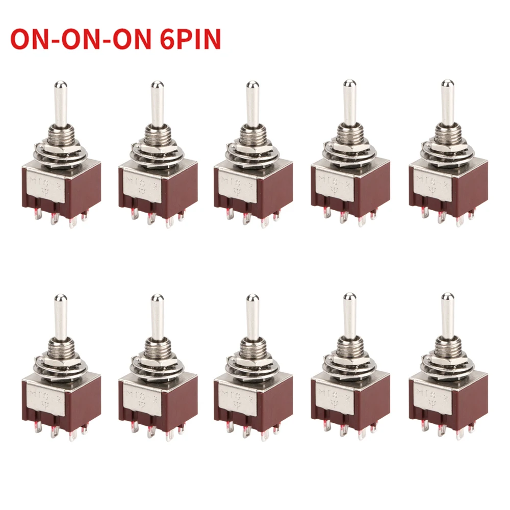 10PCS Locking Toggle Switch ON ON ON 3 Position DPDT 6MM Guitar Mini Rocker Toggle Switch For Car Motorcycle