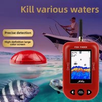 Portable Fish Finder Water Depth Sounder Temperature Fishfinder With Wireless Sonar Sensor Transducer for Fishing Red
