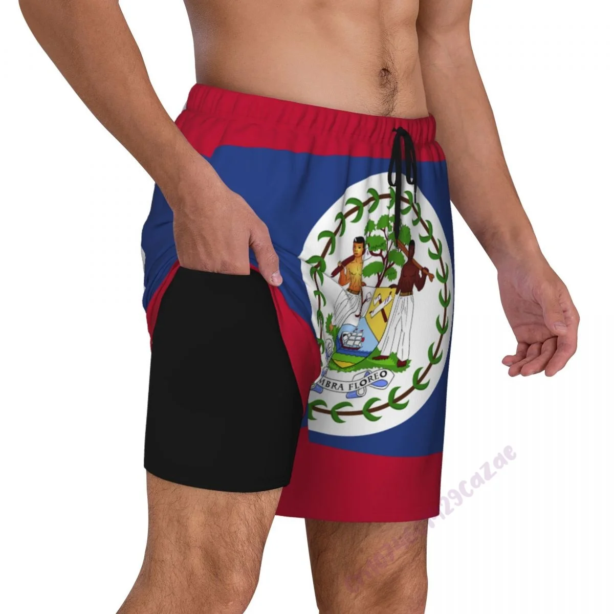 Belize Flag 3D Mens Swimming Trunks With Compression Liner 2 in 1 Quick-Dry Summer Swim Shorts With Pockets