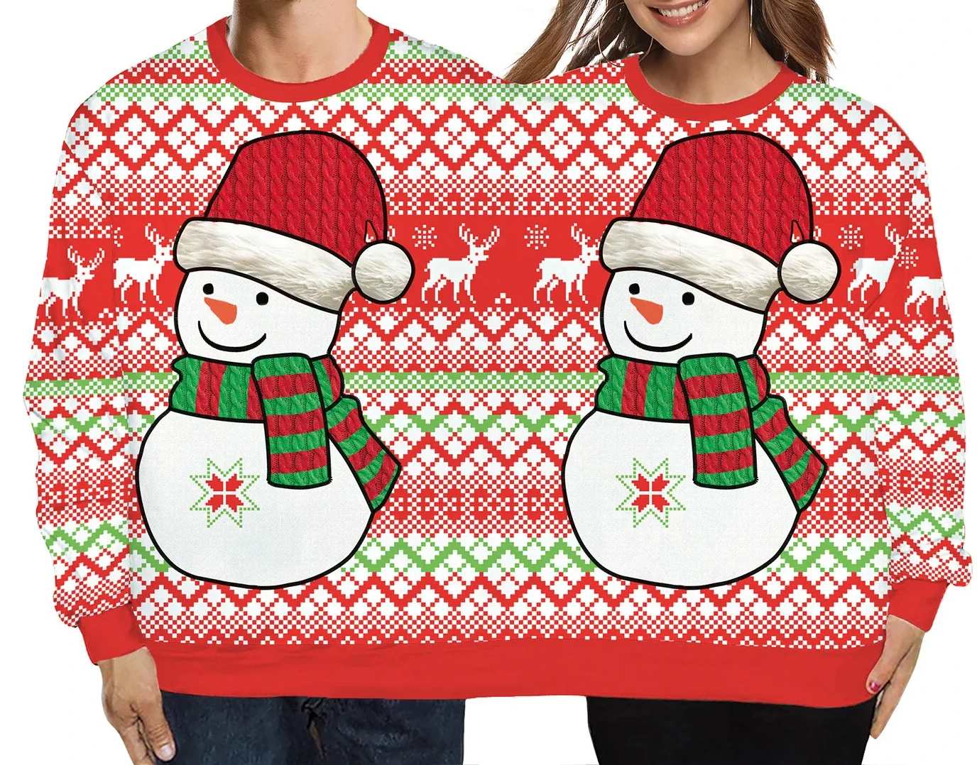 

Autumn/Winter/Christmas Digital Printing New Fashion Love Couple One Piece Round Neck Sweater Casual Loose Fit