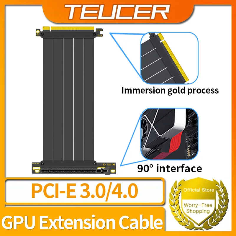 Teucer High-Speed Flexible Extender PCI Express Gen 4/3 GPU Extension Cord PCI-E 4.0/3.0 X16 Riser Cable Video Card EMI Shielded
