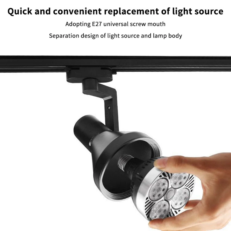 PAR30 LED E27 Track Light Bracket Base 2/3Wires Rail Ceiling Lamps Holder Clothing Store Living Room Commercial Use