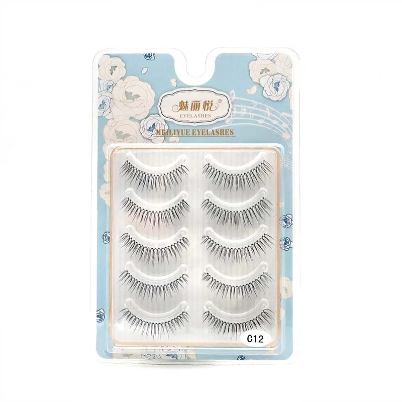 Faux cils croisés faits à la main avec tige transparente, simulation naturelle, nickel é arc-en-ciel, doux, maquillage, vente en gros, 5 paires