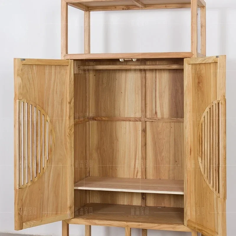 New Chinese style old elm wardrobe modern simple zen paint-free comb strip high foot storage