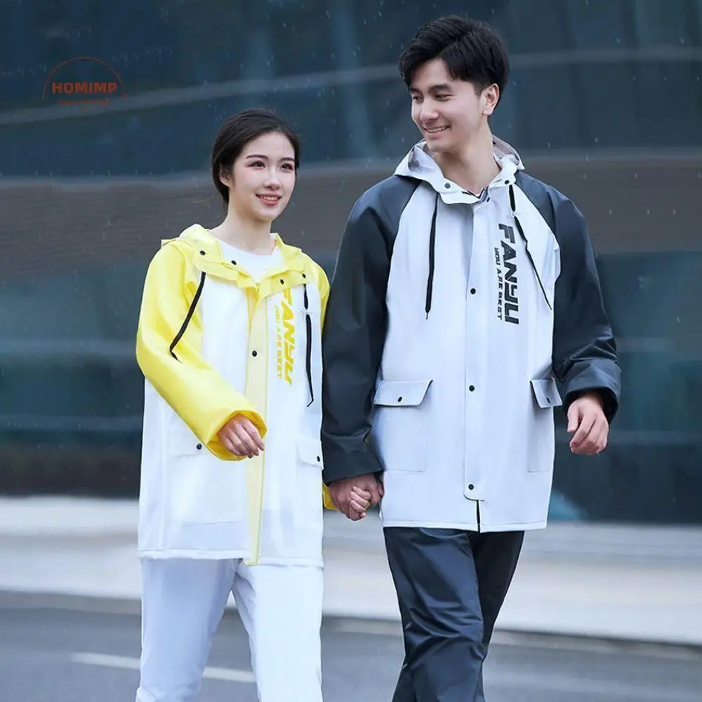 두꺼운 우비 레인 팬츠 세트 패션 유니섹스 스타일 오토바이 우비 스타일리시 방수 우비 테이크아웃 라이더용