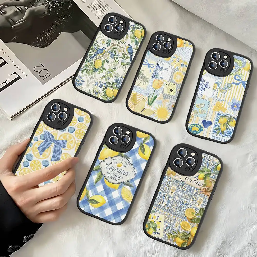 

Simple Fresh Lemon Style For IPhone 16 15 14 13 12 11 Pro Max Plus Leather Phone Cover