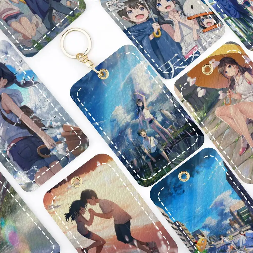 

Weathering With You Anime Card Holde Applicable To Credit Bus Card Soft Leather Rectangular Keychain Protective Cover