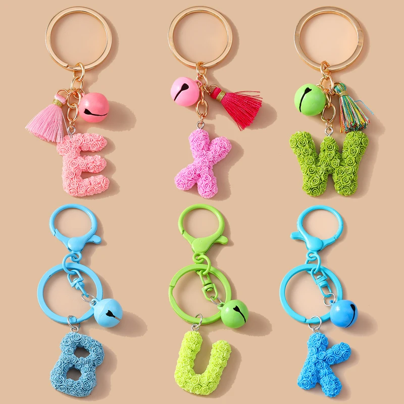 

Cute English Letter Bell Letter Keychain for Women Men Car Key Holder Handbag Pendant Keyrings Accessories DIY Jewelry Gifts