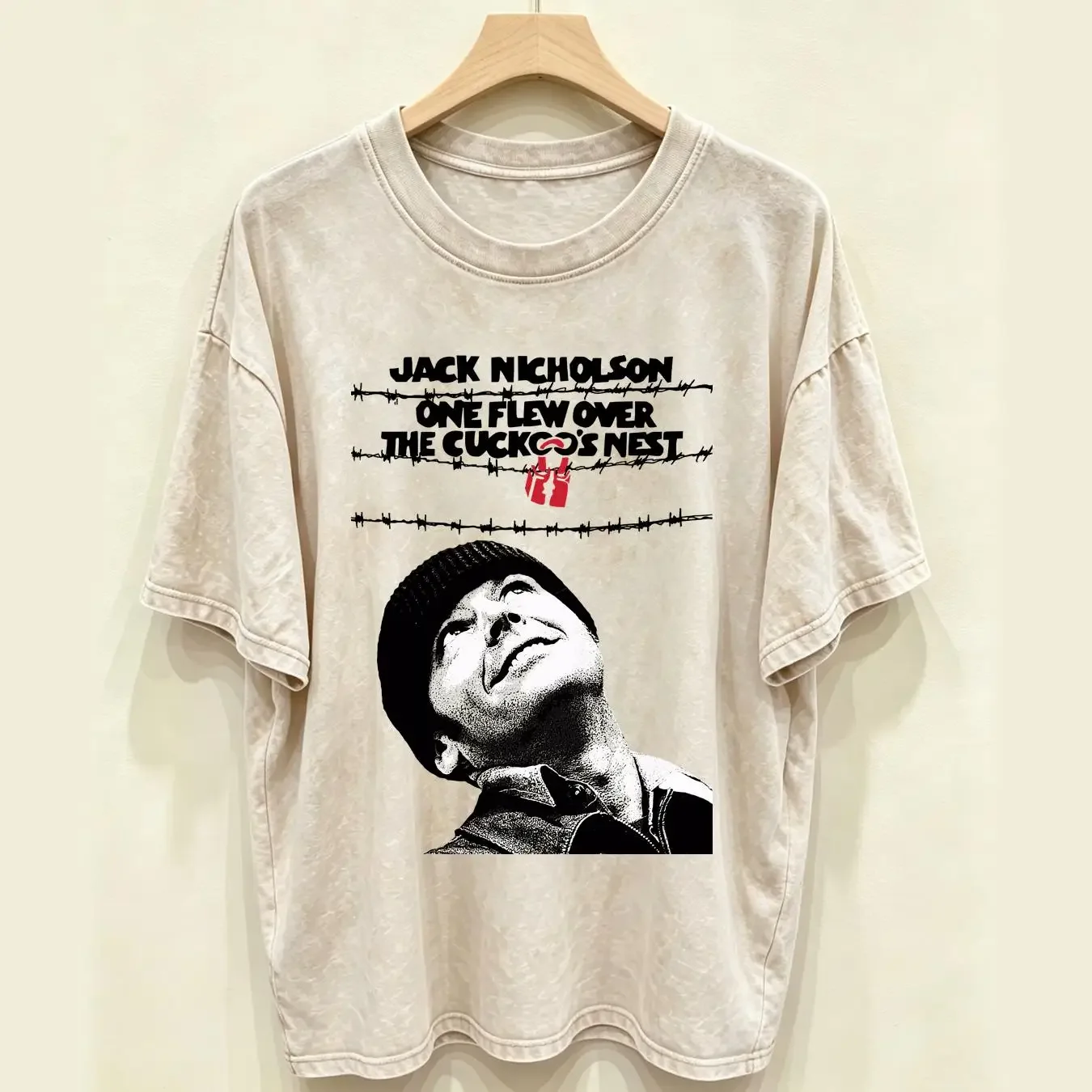 washed T Shirt One Flew Over The Cuckoo s Nest Movie Retro Vintage Film 70s vintage Washed fashion Stylish graphic Casual