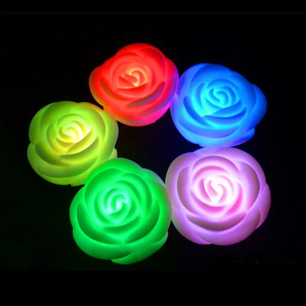 

5 pcs LED Night Light Artificial Rose for Home Garden Wedding Party Valentine Colors Changing Operated Floating