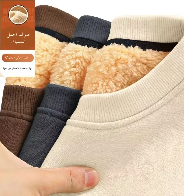 Lamb Velvet Thickened Fleece Sweatshirt Men's Winter Couple Loose plus Size  Color Versatile Warm Outerwear Trendy