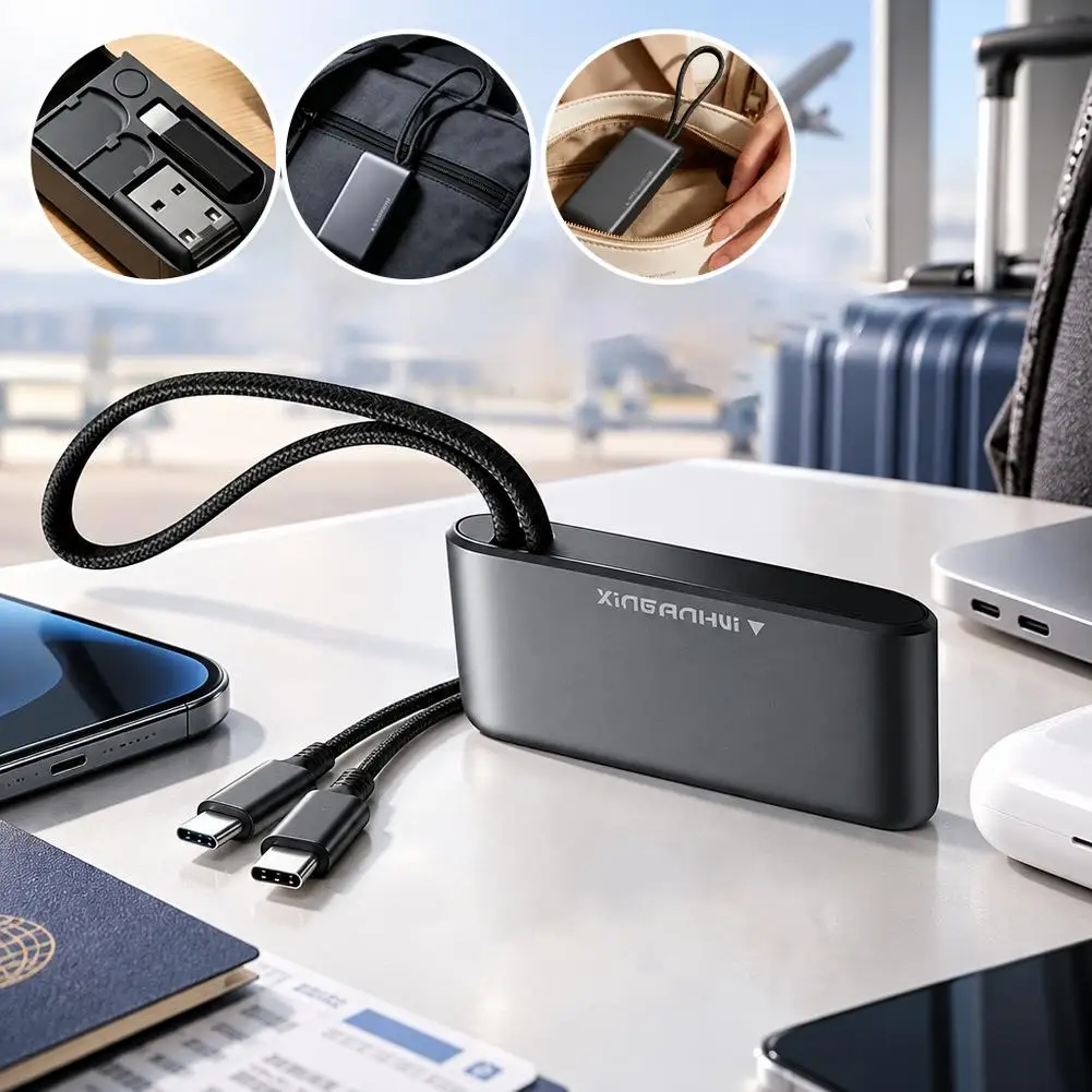 Pocket Cable Organizer Hub Dual Cable Storage Sleeve with Integrated Lanyard Loop Rapid Data Transfer and Power Management