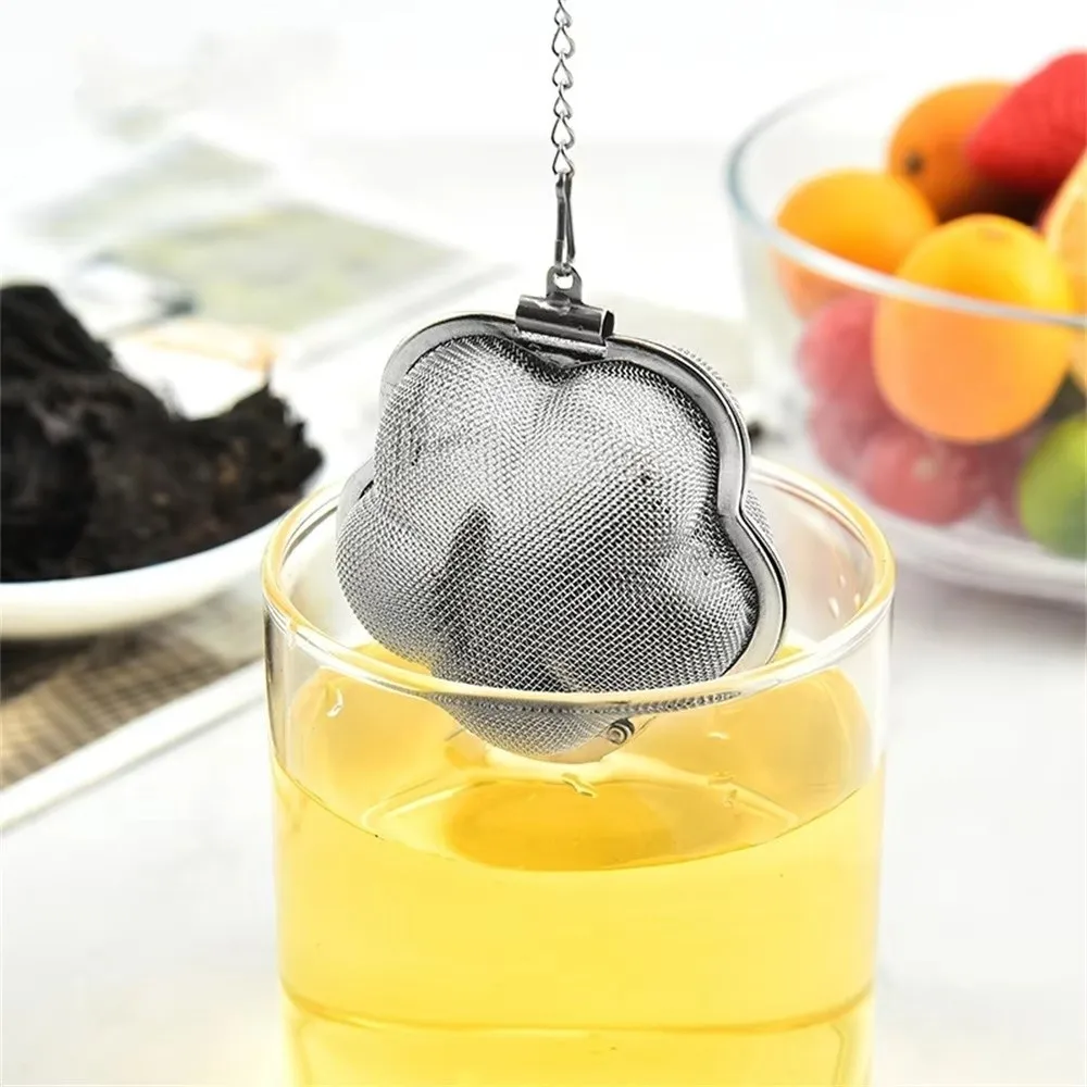 Flower Shape Tea Infuser Ball Stainless Steel Fine Mesh Tea Strainer with Extended Chain Hook Reusable Tea Ball Filter