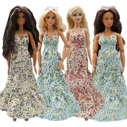 2023 new fashion clothes dress for Barbie doll 1/6 29 cm Ribbon Hanging Neck Open Back Fragmented Flower Dress