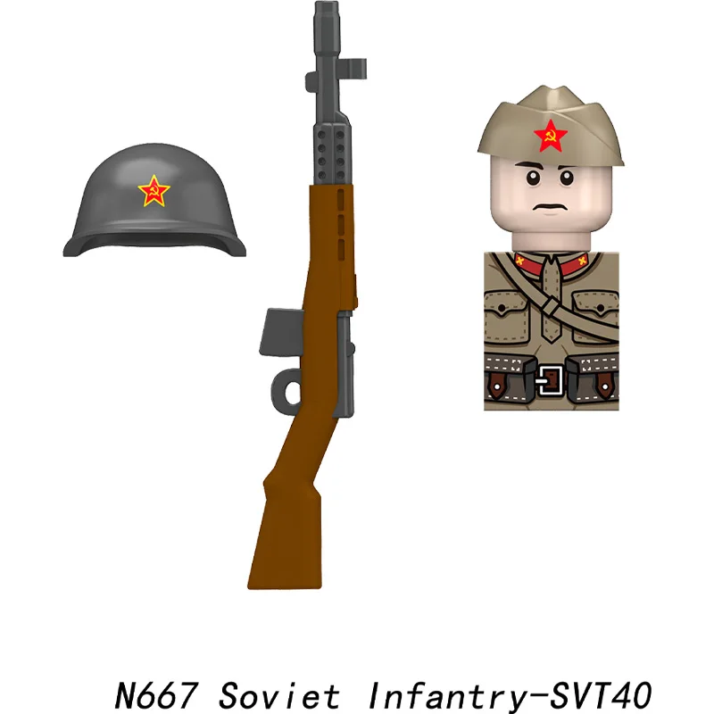 MOC WW2 Military Soviet Red Army Soldiers Figures Building Blocks Infantry PPS Guns Warrior Helmets Boat Hat DIY Bricks Toy Boys