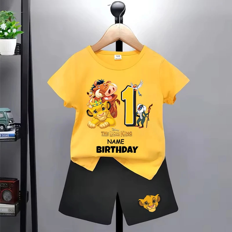 

Желтая футболка Disney The Lion King Boy, летняя одежда с принтом Симба, детская футболка с номером на день рождения, короткий комплект с индивидуальным именем для детей