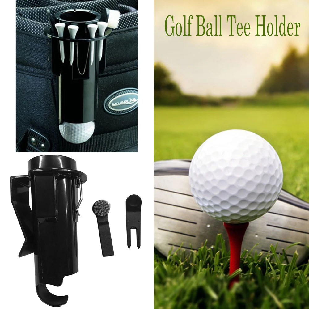 New Portable storage Golf Ball Tee Holder Pro Clip Caddy With Nylon Brush Divot cleaning Tool with brush drop ship