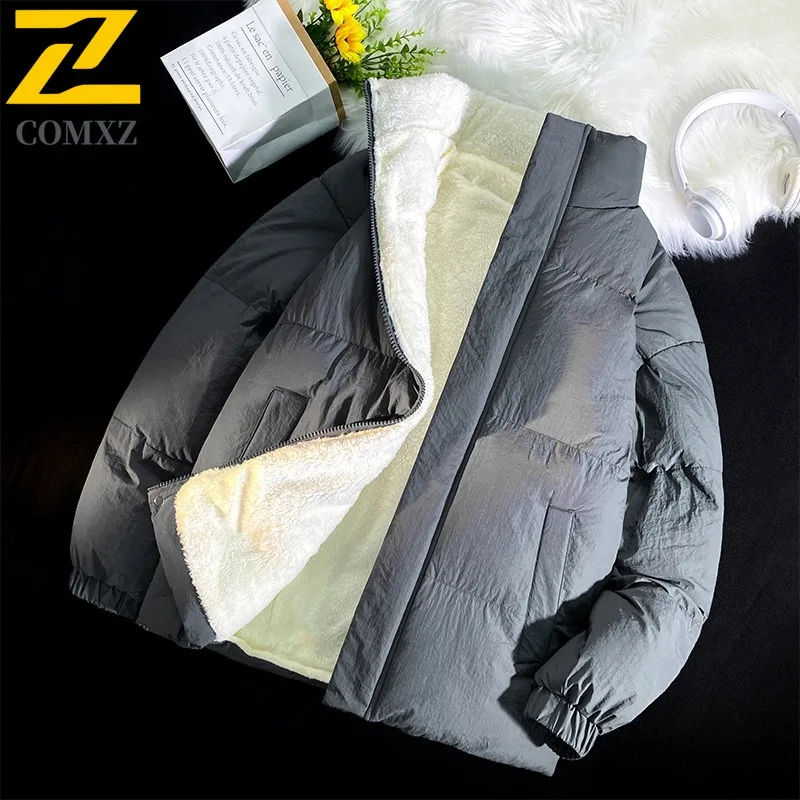 COMXZ Mens Winter Jacket Solid Color Korean Style Ski Trip Warm Snow Adventure Fleece Jacket  Windproof Design Padding Coat