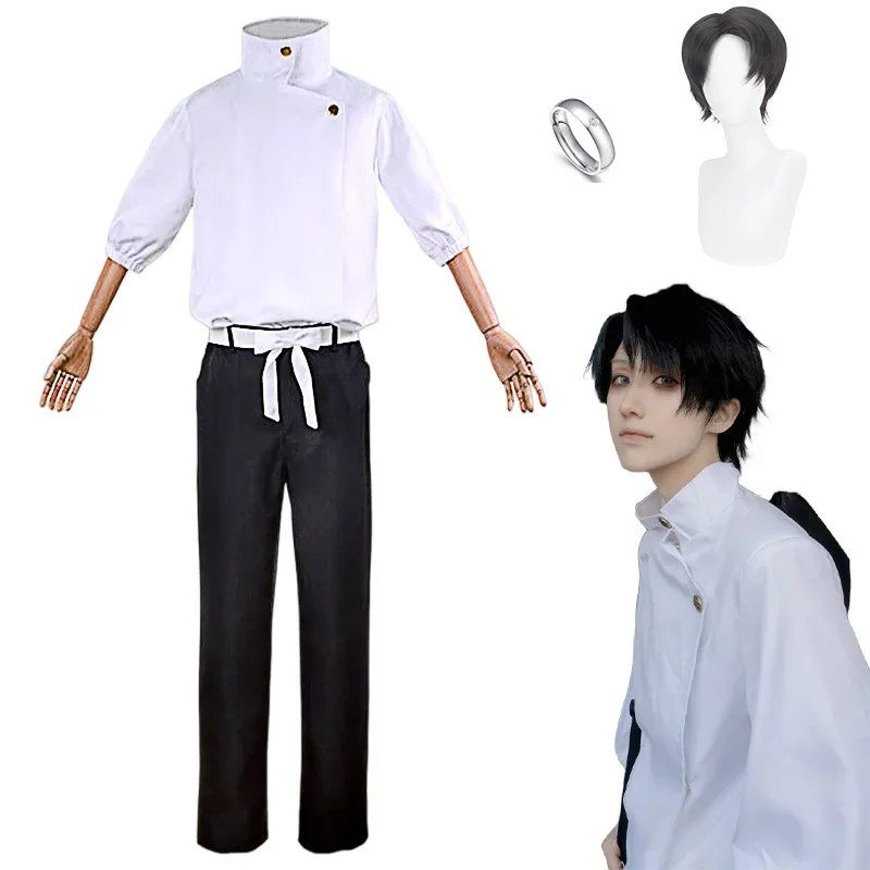 Anime Okkotsu Yuta Cosplay Jujutsu Kaisen cospays Costume Okkotsu Yuta uniforme vestiti bianchi parrucca anello Halloween Cos for Men