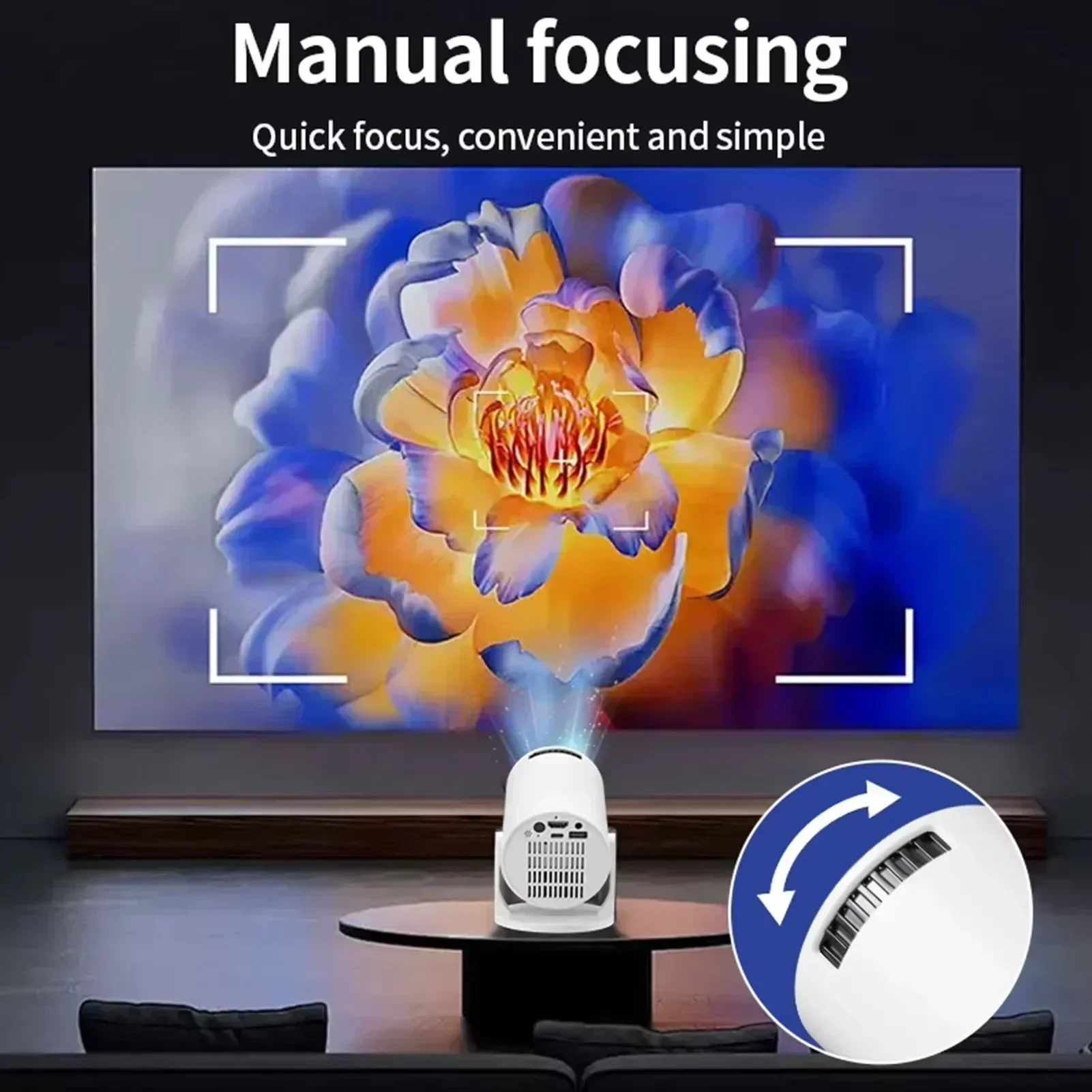 Proyector Blanco 1080P: 270 °   LED ajustable |   Portátil para Android, USB TV Stick, computadora portátil |   Pantalla de películas para el hogar y al aire libre"