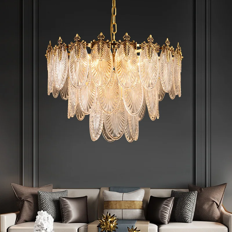 French light luxury peacock feather living room modern chandelier